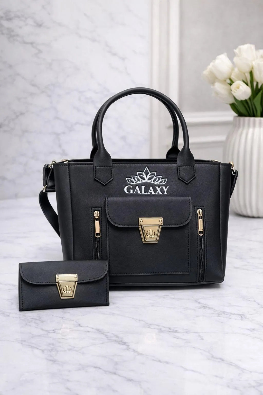 Premium 2-Piece Leather Shoulder Bag & Matching Wallet Set