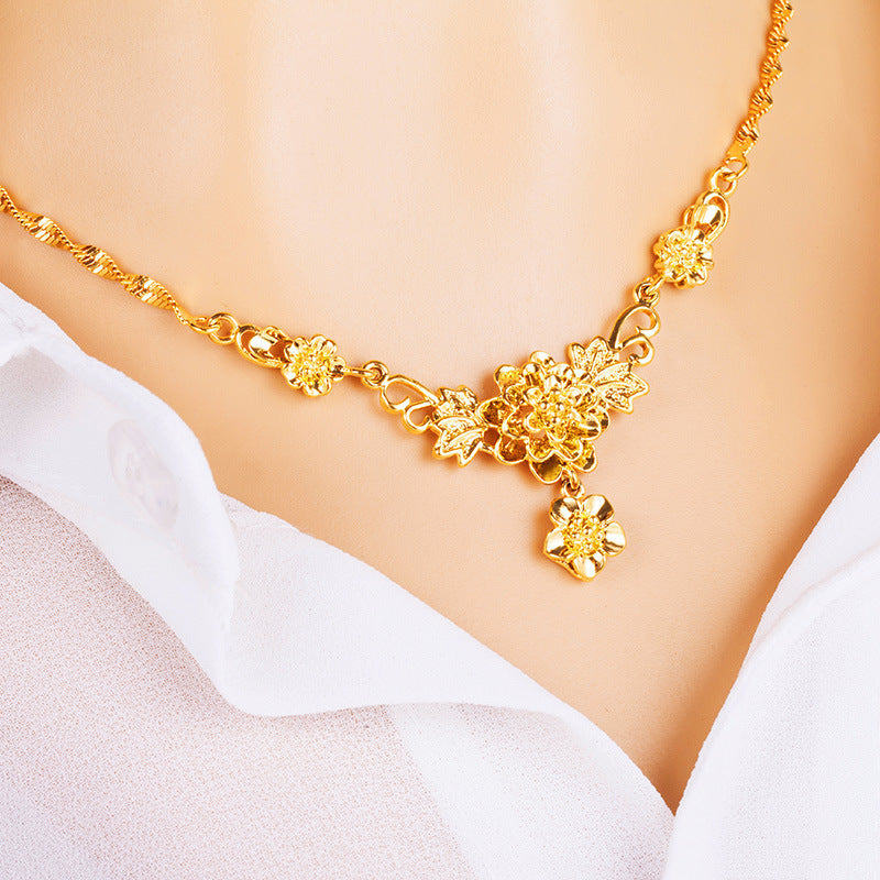 Gold Flower Necklace for Women – Wedding Collarbone Chain Elegant Jewelry Pakistan