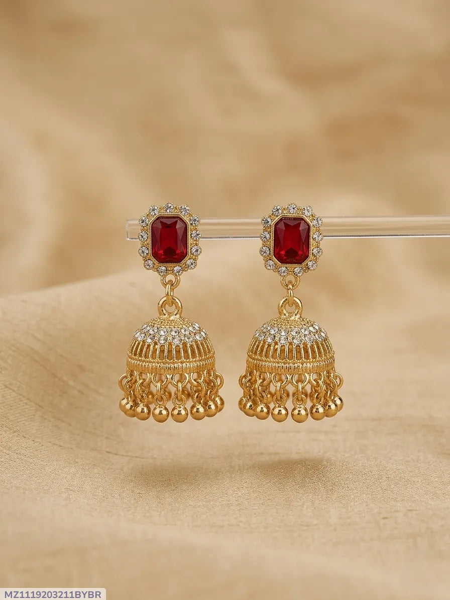 Gold Plated Crystal Jhumka Earrings for Women – Elegant Fancy Multicolor Traditional Earrings (2 Pcs Set)