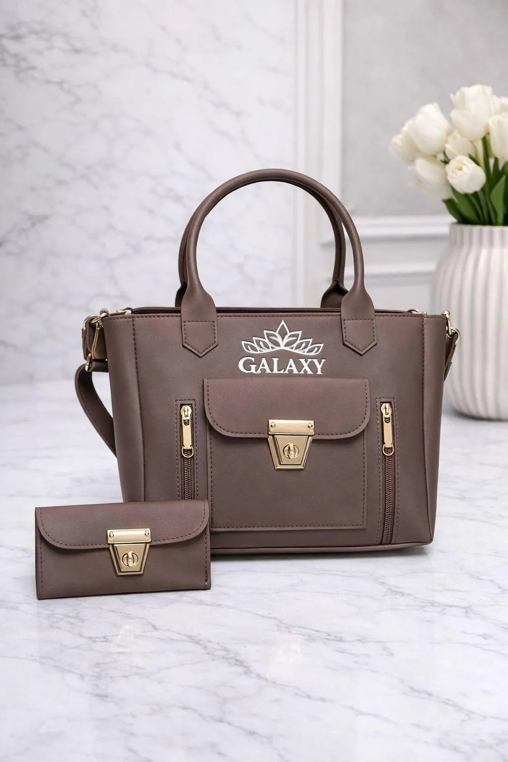 Premium 2-Piece  Leather Shoulder Bag & Matching Wallet Set