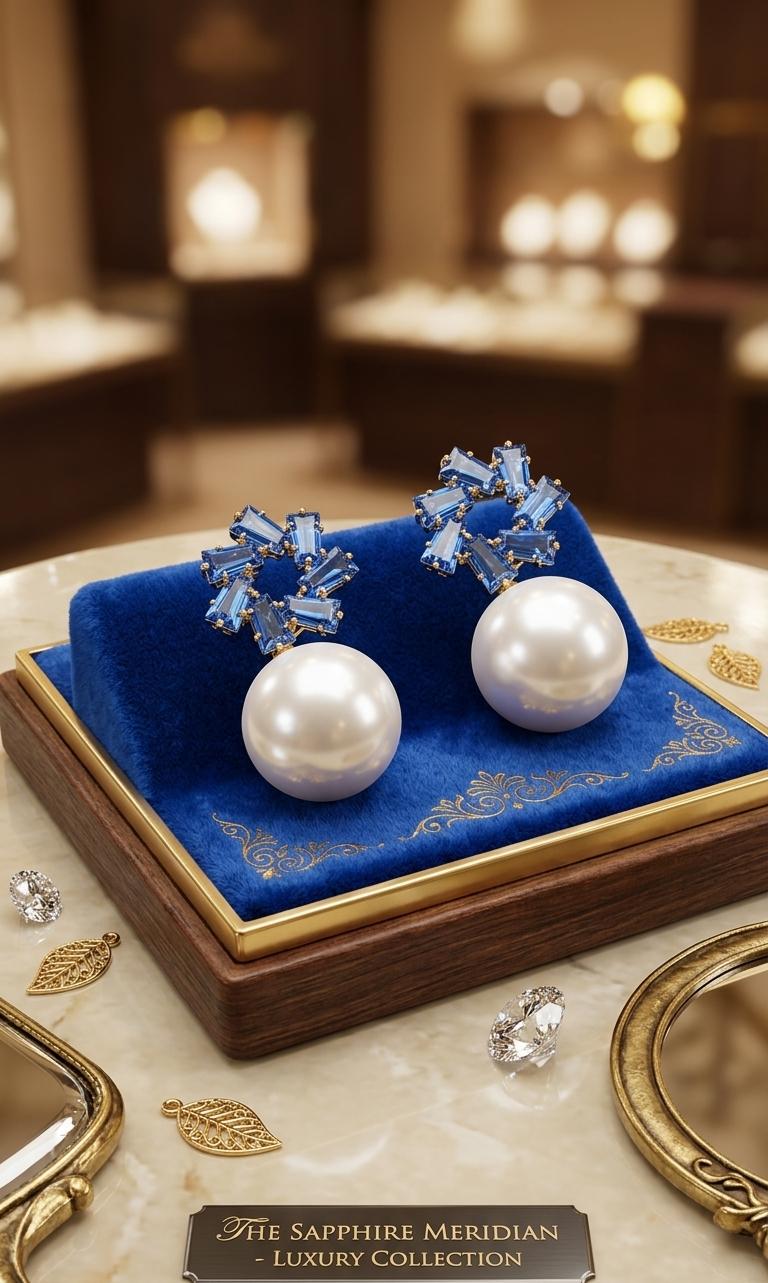 Royal Sapphire Pearl Statement Earrings for Women