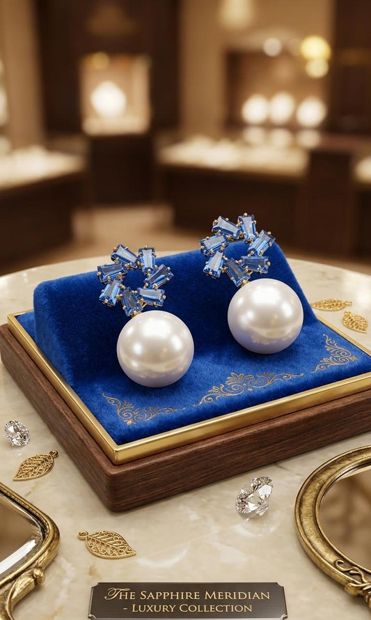 Royal Sapphire Pearl Statement Earrings for Women
