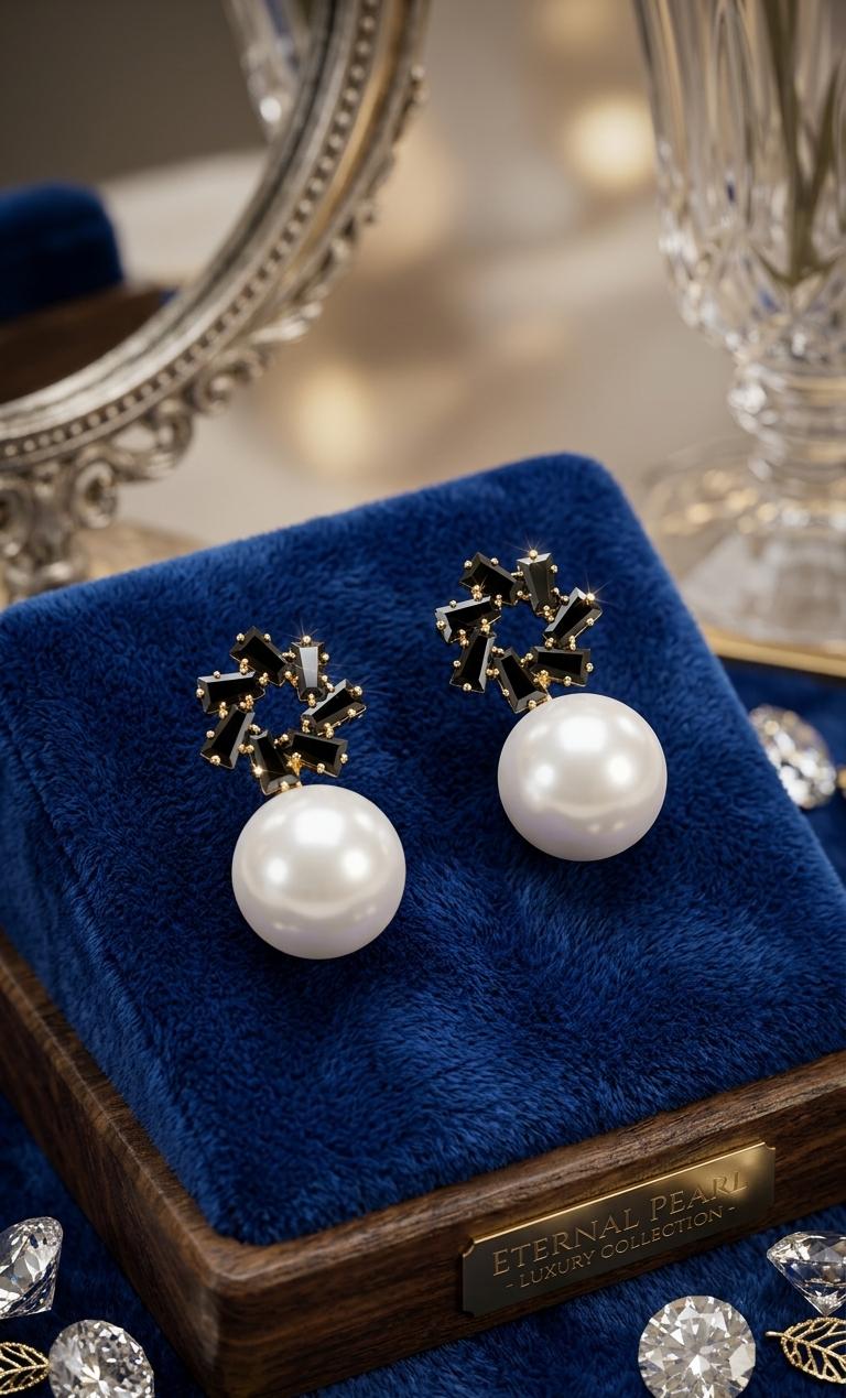 Royal Sapphire Pearl Statement Earrings for Women