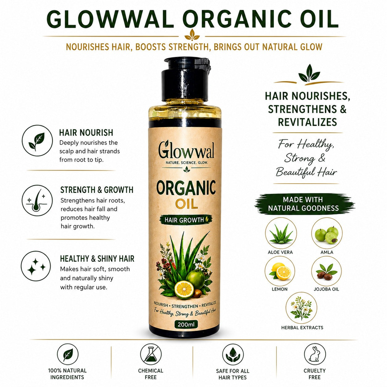 Glowwal Organic Hair Oil 200ml