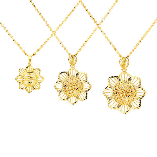 Gold Sunflower Pendant Necklace for Women – Retro Ethnic Jewelry Gift Pakistan