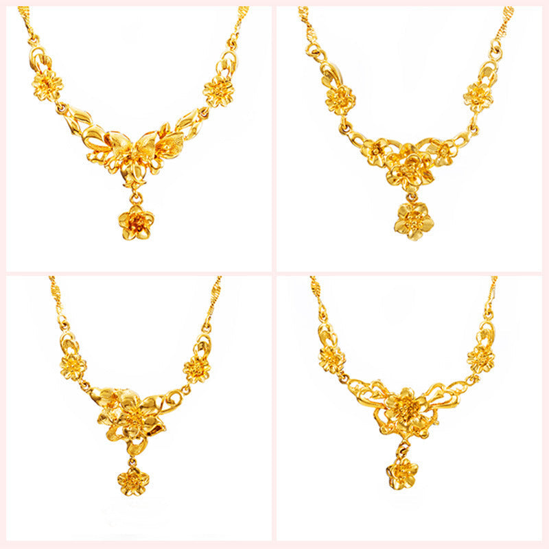 Gold Flower Necklace for Women – Wedding Collarbone Chain Elegant Jewelry Pakistan