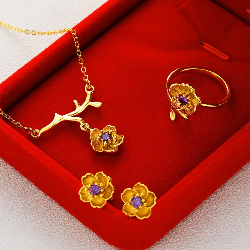 Gold Plated Daisy Jewelry Set for Women – Necklace, Ring & Earrings Gift Set Pakistan